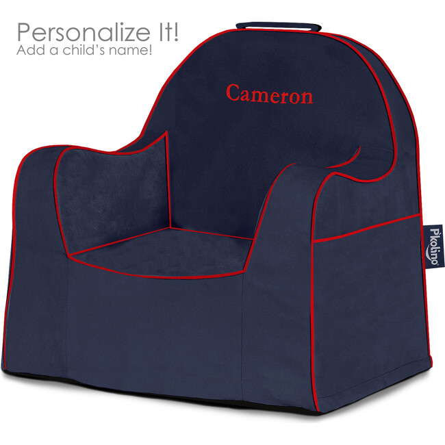 Monogrammable Little Reader Toddler Chair, Navy with Red Piping - Kids Seating - 2