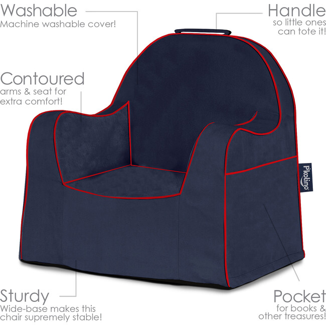 Monogrammable Little Reader Toddler Chair, Navy with Red Piping - Kids Seating - 3