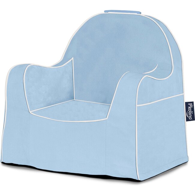 Monogrammable Little Reader Chair, Light Blue with White Piping