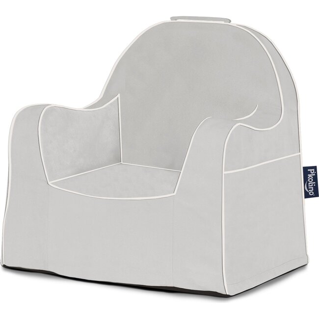 Monogrammable Little Reader Chair, Grey with White Piping