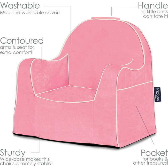 Monogrammable Little Reader Chair, Light Pink with White Piping - Kids Seating - 6