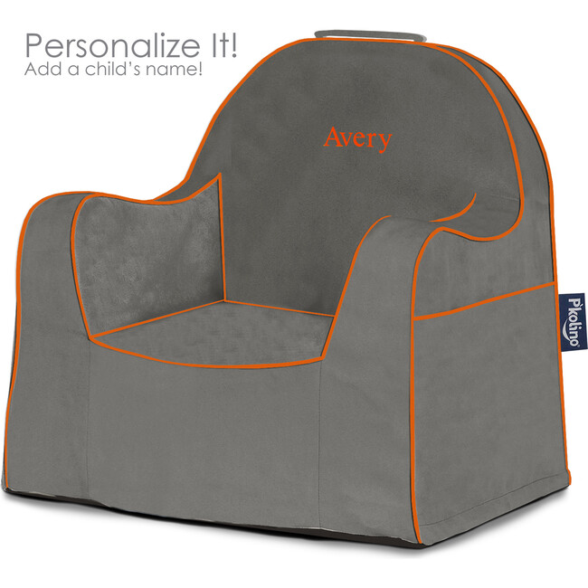 Monogrammable Little Reader Toddler Chair, Dark Grey with Orange Piping - Kids Seating - 2