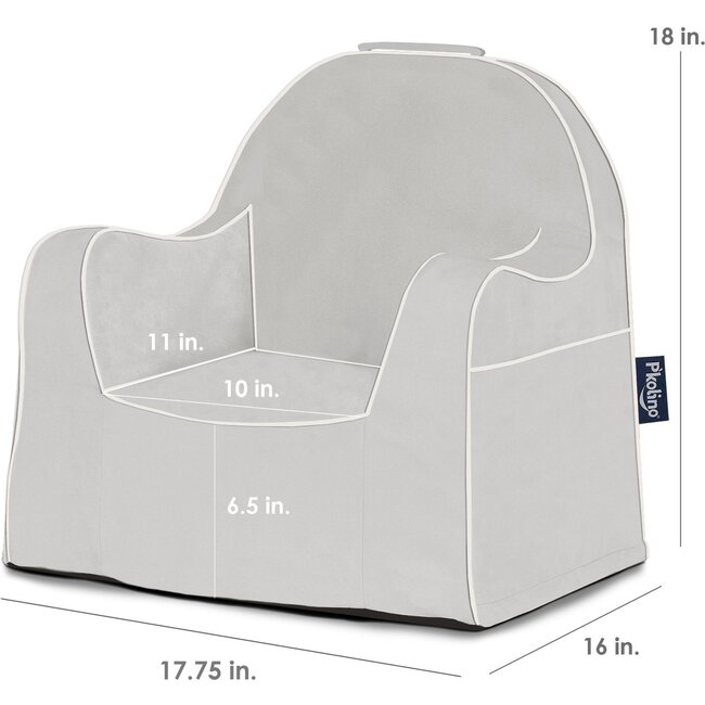 Monogrammable Little Reader Chair, Grey with White Piping - Kids Seating - 3