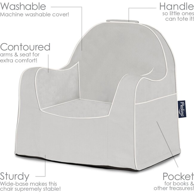 Monogrammable Little Reader Chair, Grey with White Piping - Kids Seating - 6