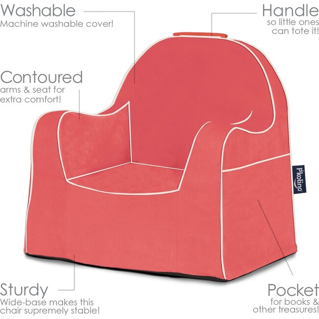 Monogrammable Little Reader Chair, Coral with White Piping - Kids Seating - 7