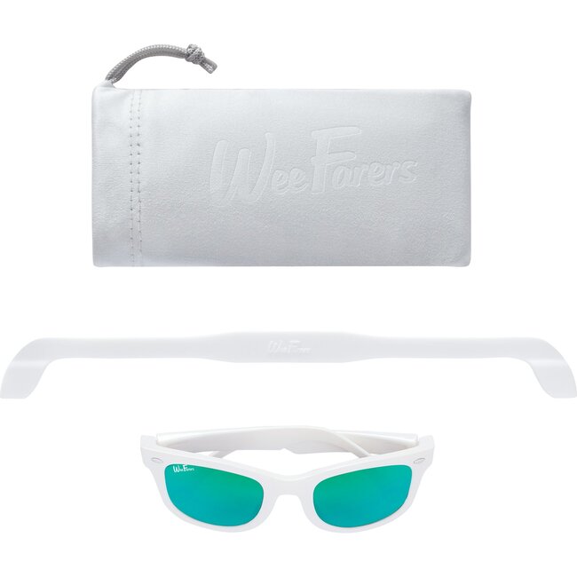Polarized Sunglasses, White with Sea Green