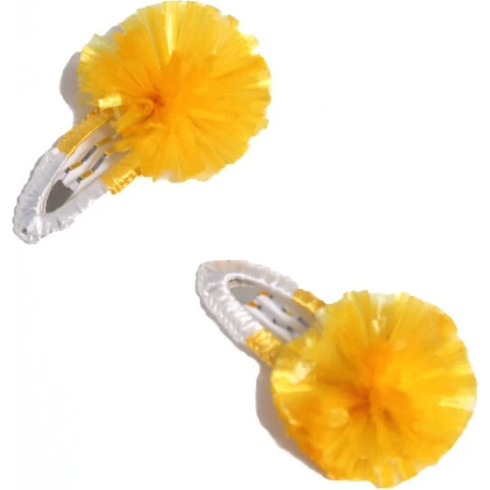 Raffia Pom Pom Hair Clip, Marigold - Hair Accessories - 1