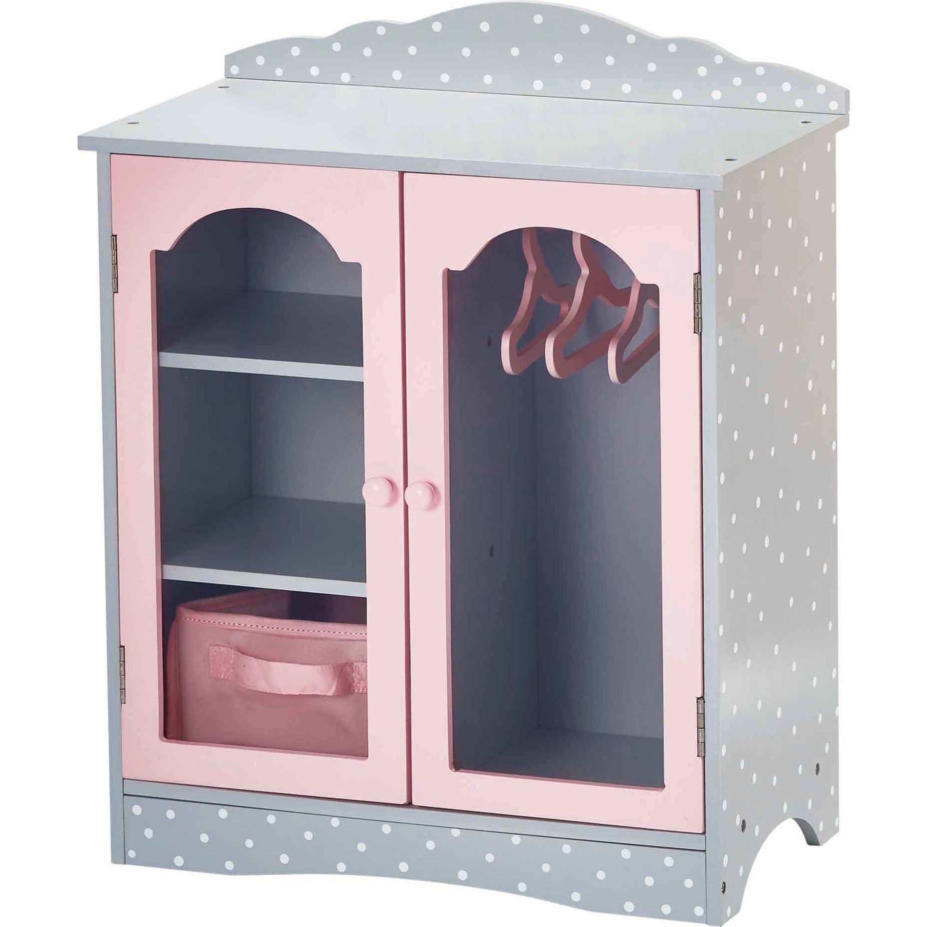 Polka Dots Princess 18" Doll Fancy Closet with 3 Hangers, Grey - Doll Accessories - 1