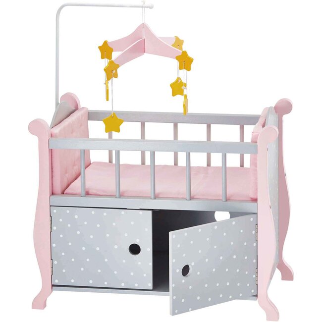 Polka Dots Princess Baby Doll Nursery Bed with Cabinet, Grey - Doll Accessories - 3