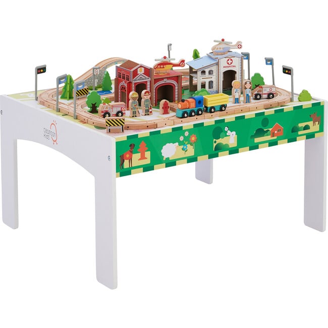 Preschool Play Lab Toys Country Train and Table Set, White - Teamson ...