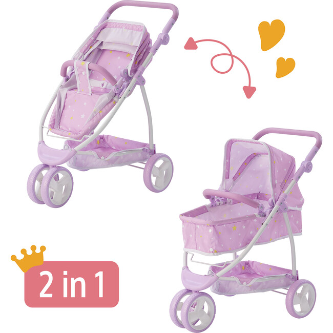 Twinkle Stars Princess 2-in-1 Baby Doll Stroller, Purple