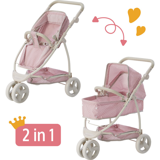 Polka Dots Princess 2-in-1 Baby Doll Stroller, Pink/Grey