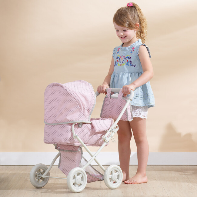 Polka Dots Princess Baby Doll Deluxe Stroller, Pink & Grey