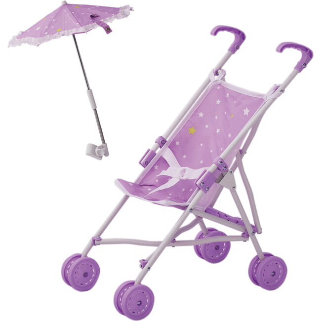 Baby Doll Stroller with Parasol, Purple/Stars - Doll Accessories - 3