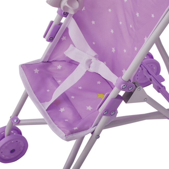 Baby Doll Stroller with Parasol, Purple/Stars - Doll Accessories - 6