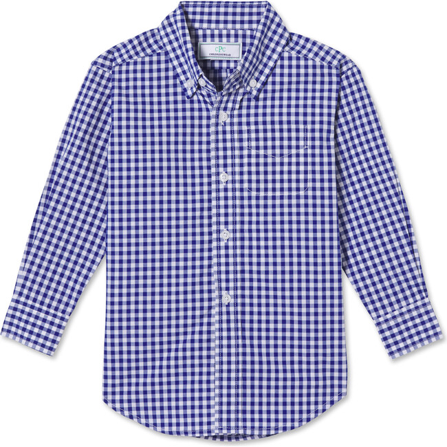 Long Sleeve Owen Button Down, Royal Blue Gingham - Shirts - 1