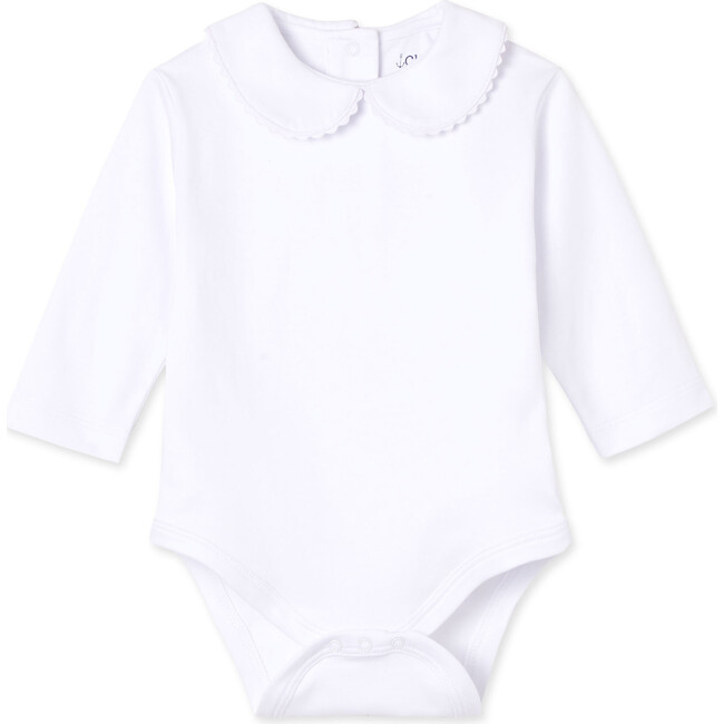 Long Sleeve Izzy Onesie, White with White Ric Rac