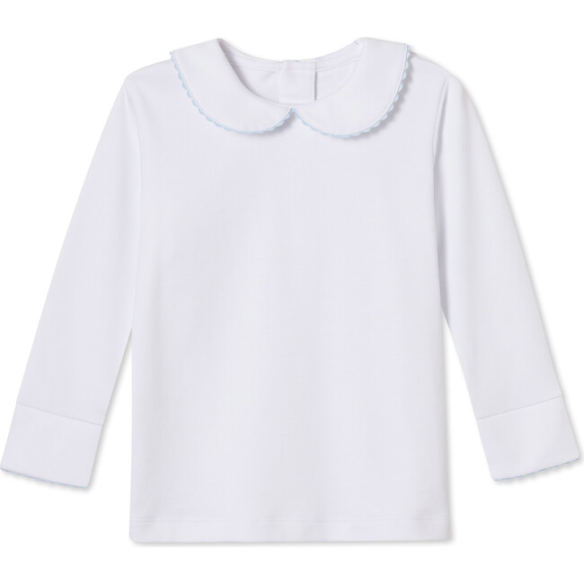 Long Sleeve Isabelle Peter Pan Top, White with Skyride Ric Rac