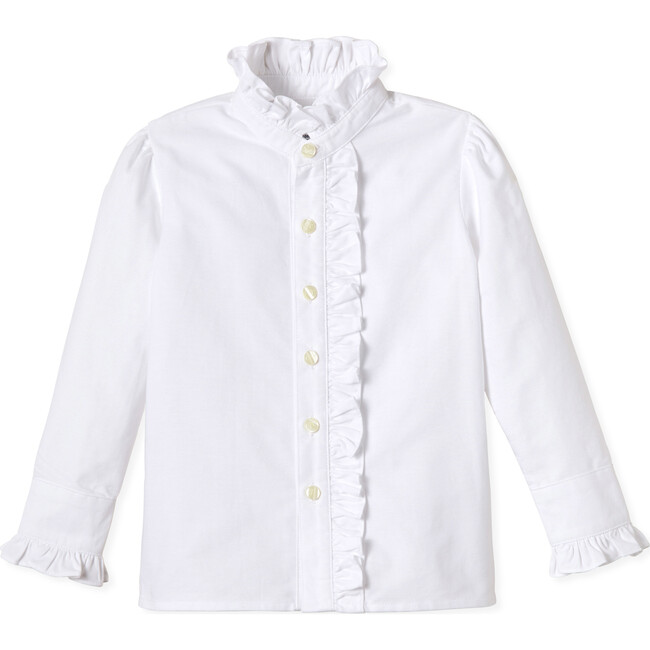 Ginny Ruffle Front Button Down, Bright White Oxford - Blouses - 1