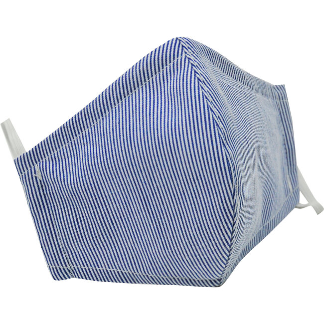Cotton Face Mask, Navy Seersucker Stripe - Face Masks - 1