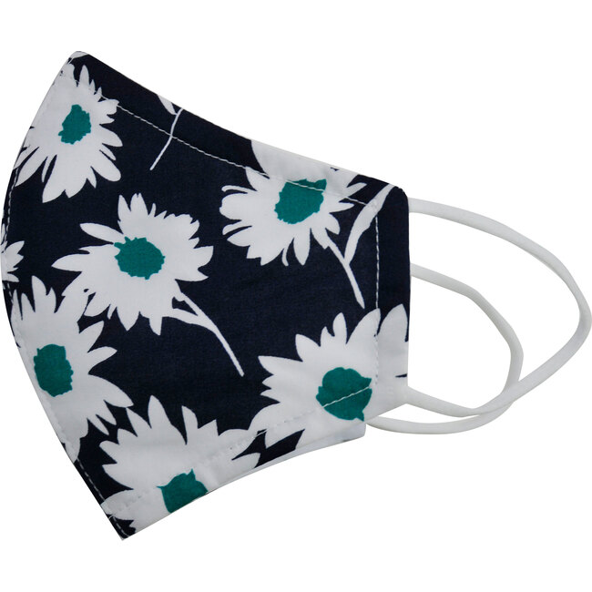 Cotton Face Mask, Navy Green Daisy - Face Masks - 1