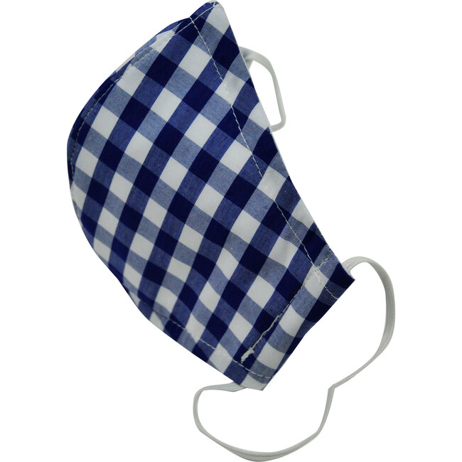 Cotton Face Mask, Navy Gingham Check