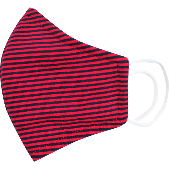 Adult Cotton Face Mask, Red Navy Mini Stripe