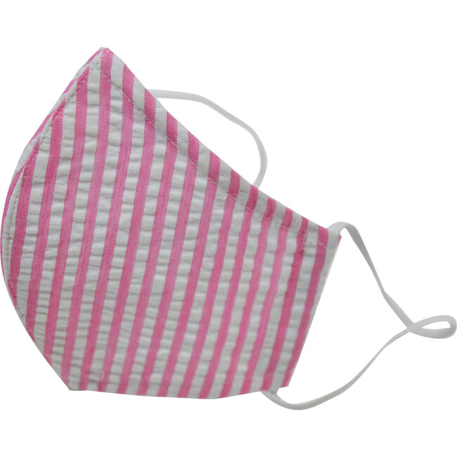 Adult Cotton Face Mask, Pink Seersucker Stripe