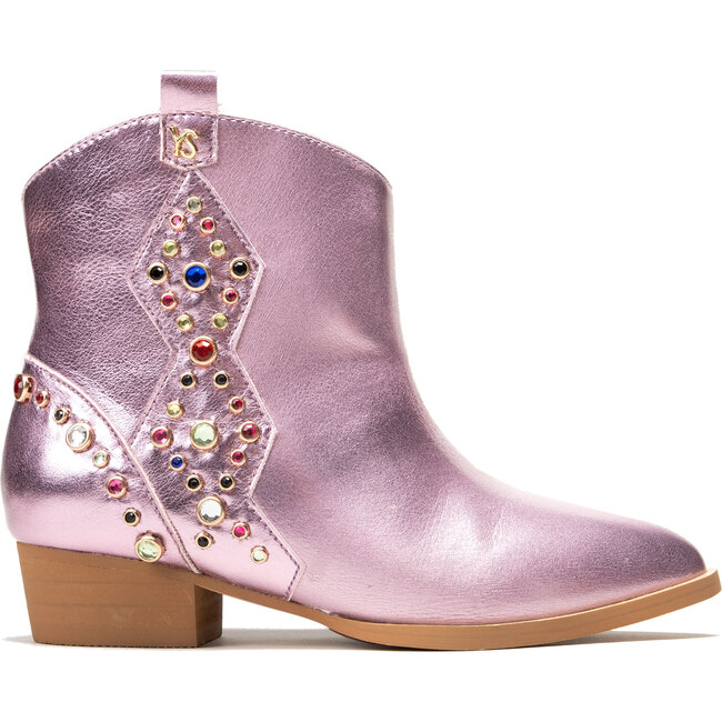 Miss Dallas Embellished Cowboy Boot, Light Pink Metallic - Boots - 1
