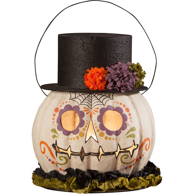 Day of Dead Pumpkin Bucket Paper Mache - Accents - 1
