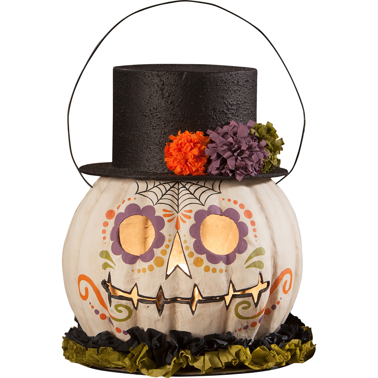 Day of Dead Pumpkin Bucket Paper Mache - Bethany Lowe Designs