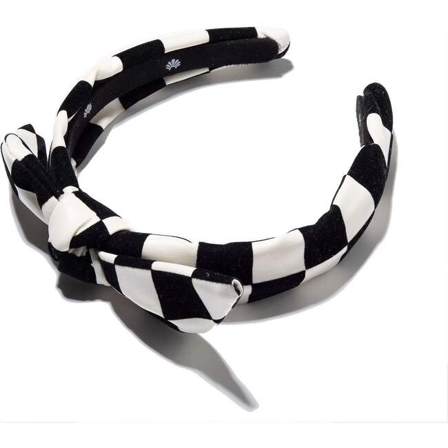 Kids Checkered Bow Tie Knotted Headband, Black - Hair Accessories - 1