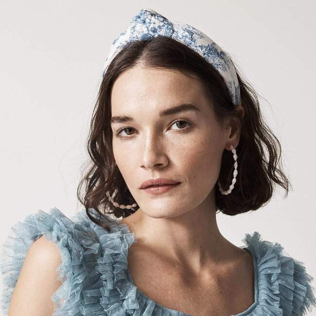 Women Toile Knotted Headband, Blue - Hair Accessories - 2