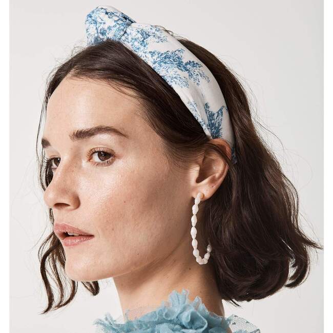 Women Toile Knotted Headband, Blue - Hair Accessories - 3