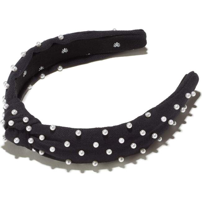 Women Woven Pearl Slim Knotted Headband, Black - Hair Accessories - 1