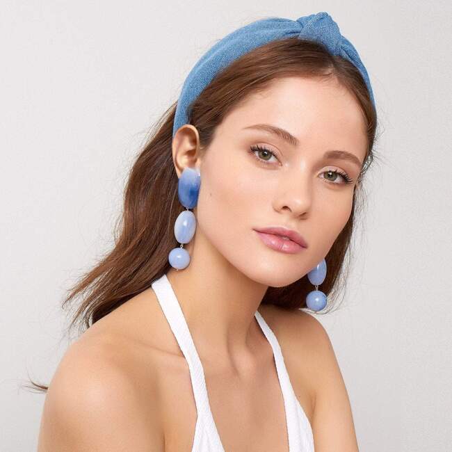Women Denim Knotted Headband, Blue - Hair Accessories - 2