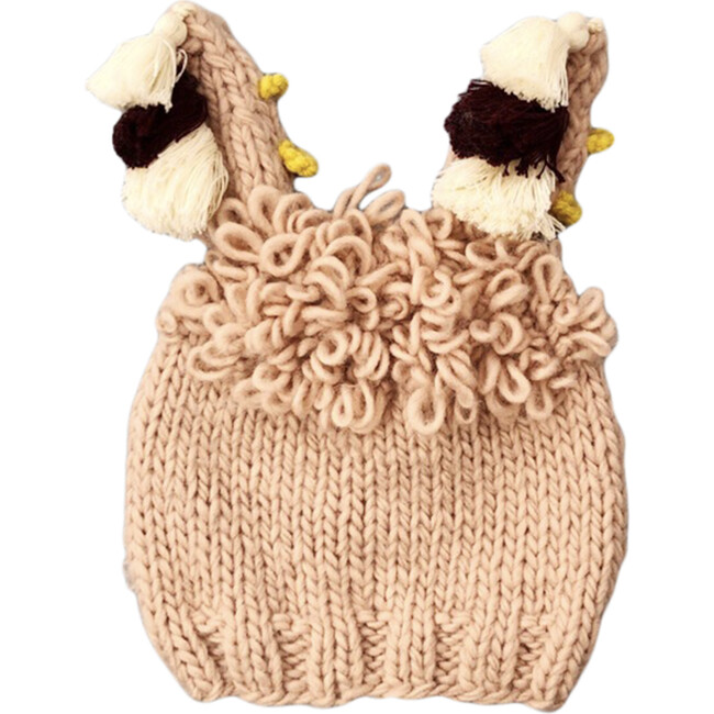 Llama Hat with Tassels, Pink - Hats - 1