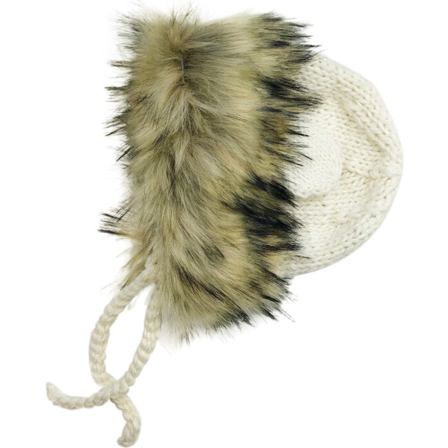 Lennon Lion Bonnet with Faux Fur, Cream