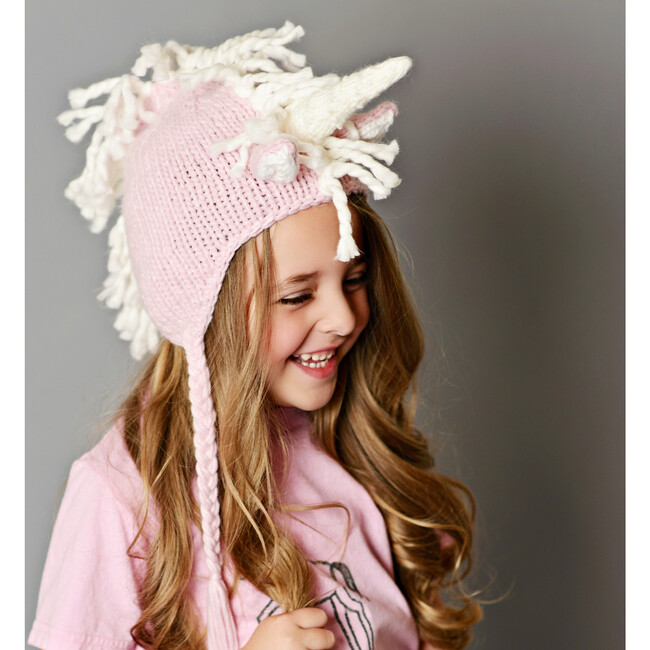Ella Unicorn Knit Hat, Pink & White