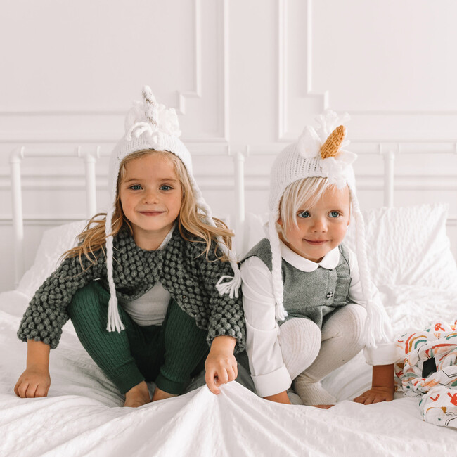 Ella Unicorn Knit Hat, White & Mustard - Hats - 2