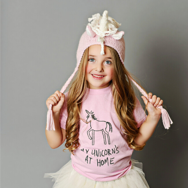 Ella Unicorn Knit Hat, Pink & White - Hats - 3