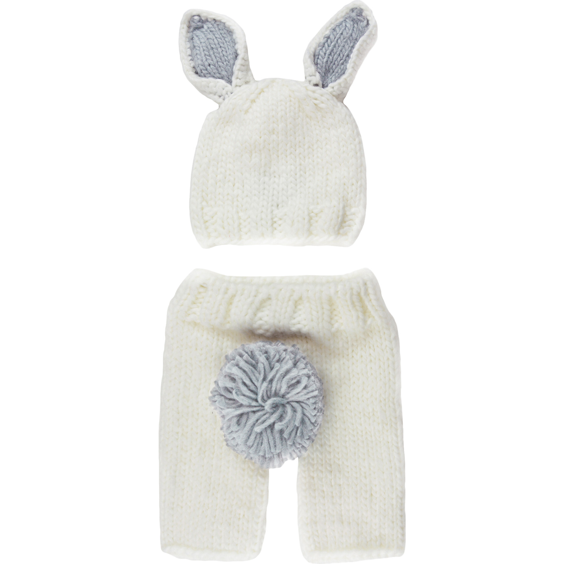 Bailey Bunny Newborn Set, White & Grey - Hats - 1
