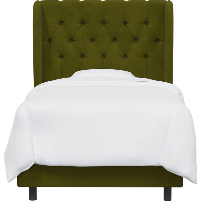 Arno Tufted Wingback Bed, Velvet Applegreen