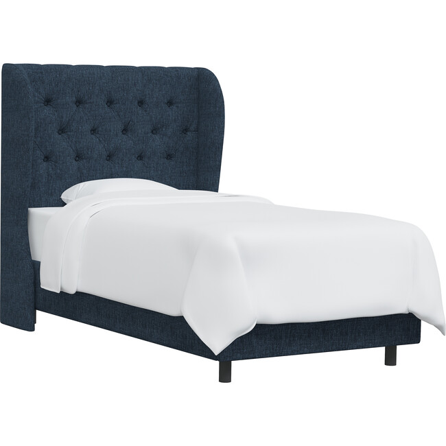 Arno Tufted Wingback Bed, Denim Woven