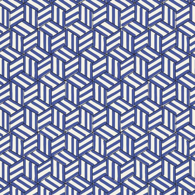 Tumbling Blocks Wallpaper, Cobalt - Wallpaper - 1