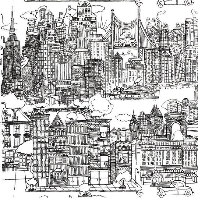 New York New York Wallpaper, Black/White - Wallpaper - 1