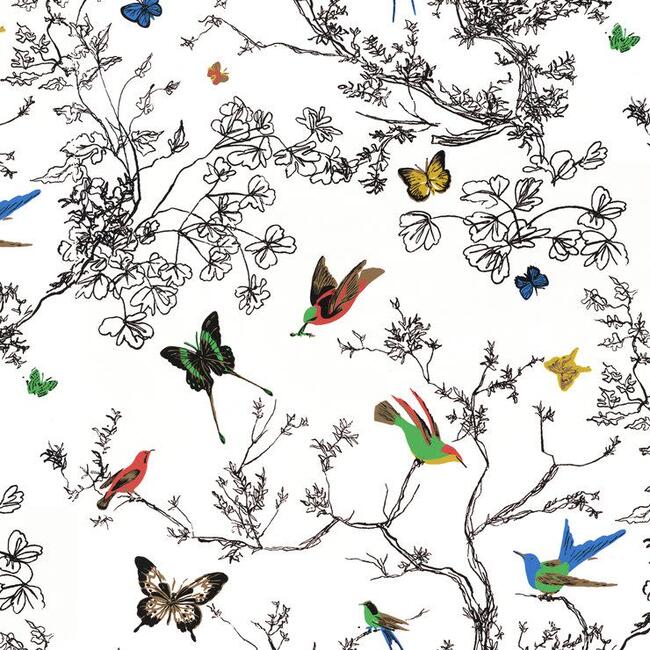 Birds & Butterflies Wallpaper, Multi - Wallpaper - 1