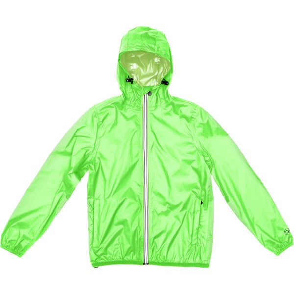 Adult Unisex Mel Full Zip Packable Rain Jacket, Green Fluo