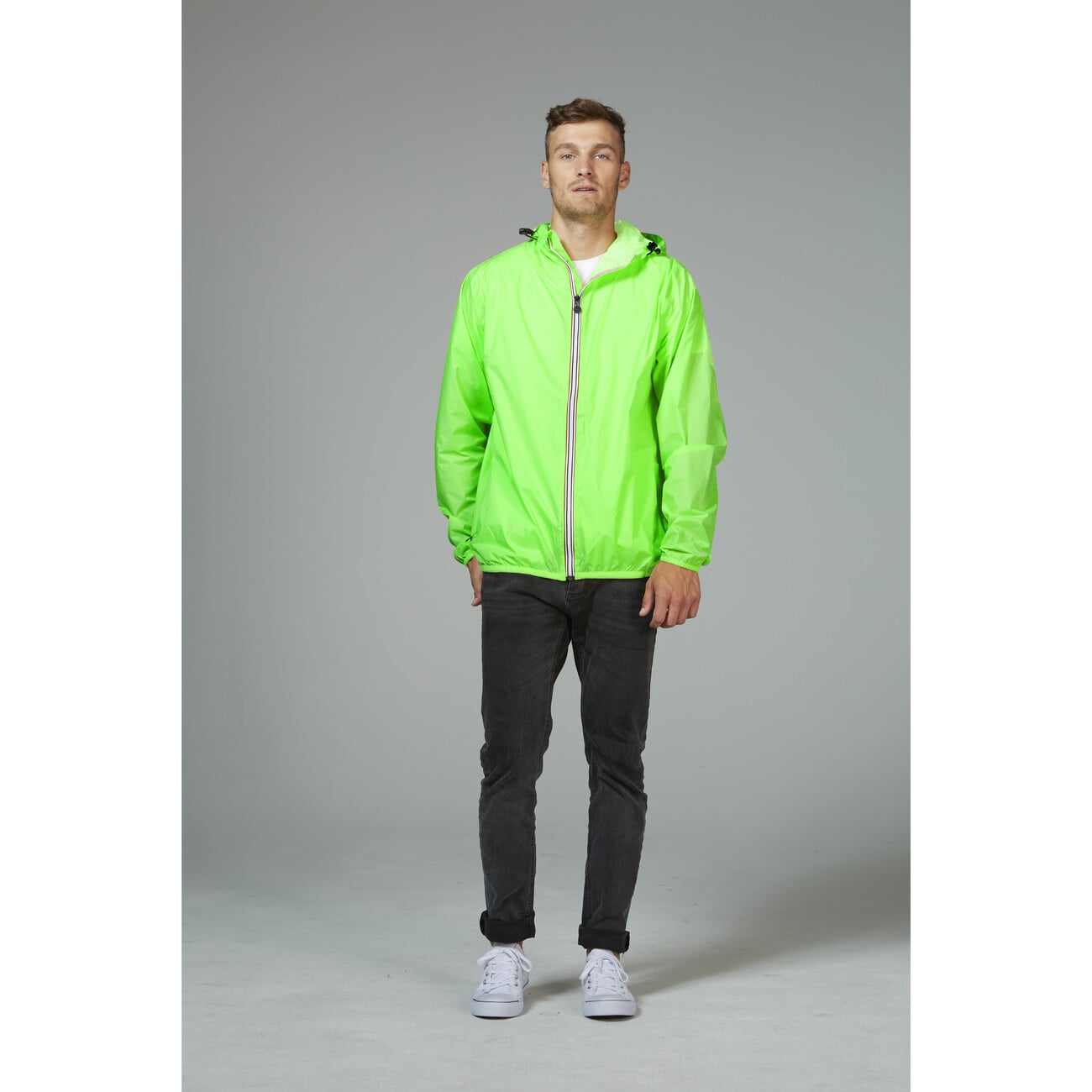 Adult Unisex Mel Full Zip Packable Rain Jacket, Green Fluo - O8