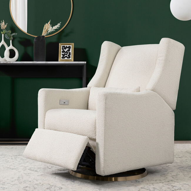 Kiwi Electronic Recliner & Swivel Glider with USB Port, Ivory Boucle/Gold